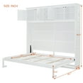 thumbnail image 4 of Queen Size Murphy Bed with Top Cabinets, Wood Wall Bed with Wine Rack, Hidden Horizontal Folding Platform Bed for Guest Room, Home Office, White, 4 of 7