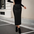 thumbnail image 3 of Faux Leather Skirt for Womens Women Ruched PU Bodycon Long Skirt Slit Back Cocktail Pencil Skirts, 3 of 5