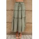 thumbnail image 2 of ABPHQTO Falda larga de cintura alta con cordón con volantes en capas sólidas verdes para mujer, 2 of 5