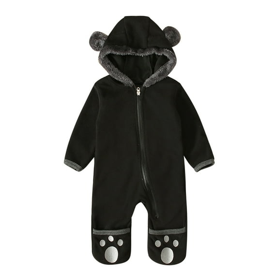 Baby Girl Boy Bear Ears Footed Hooded Romper Jumpsuit Coat