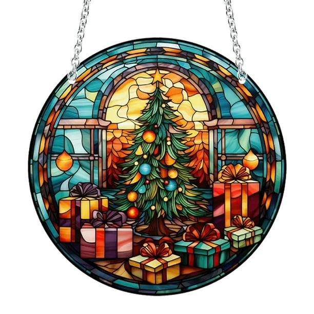 Panel Ventana Atrapasol Hugtrwg Colorido Escena Navidad Acrílico