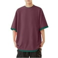 thumbnail image 2 of Bzhegqhd Men's Solid Color Casual Fake Two Piece Short Sleeved Round Neck Shirts, 2 of 5