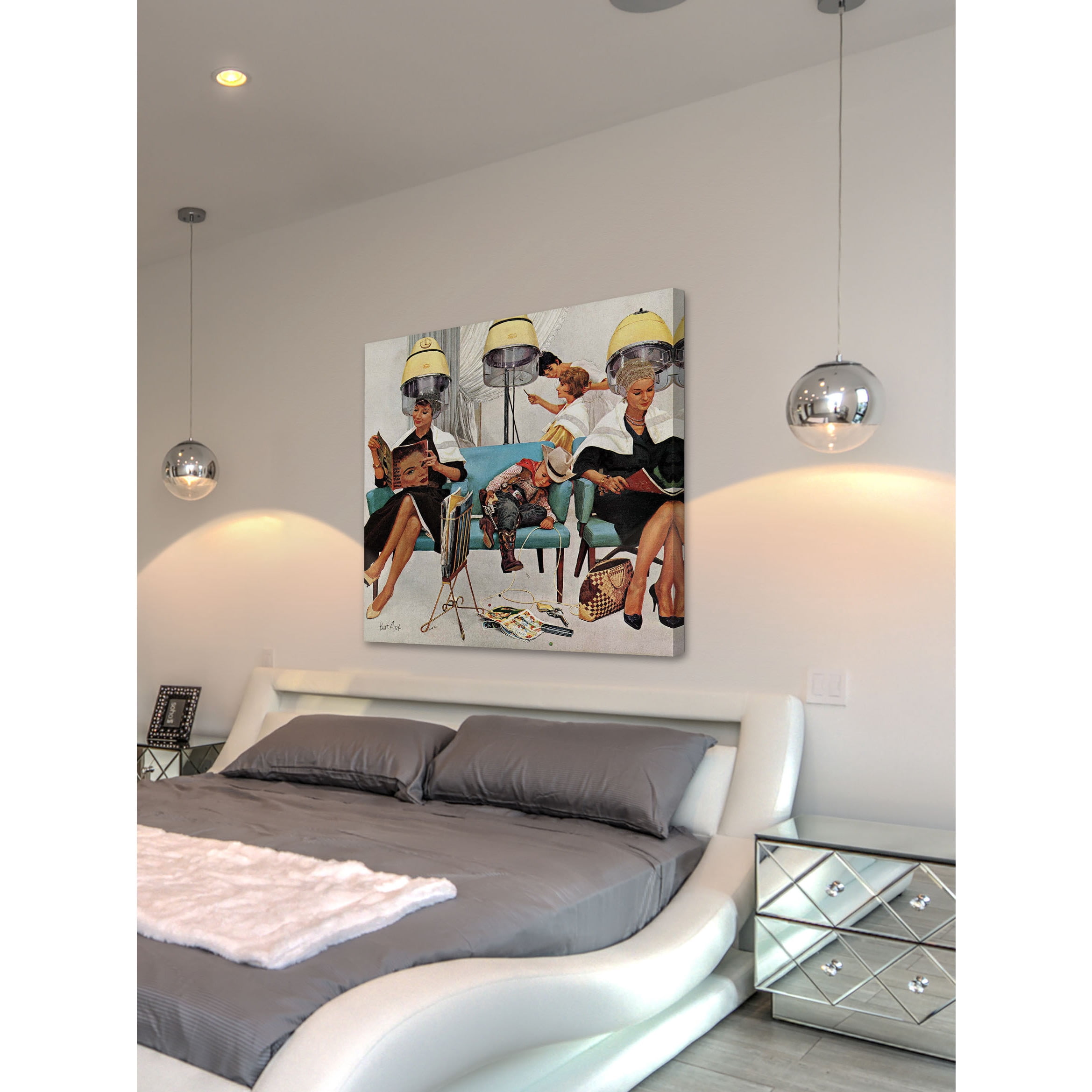 Marmont Hill "Cowboy Asleep in Beauty Salon" by Kurt Ard Painting Print on Canvas