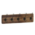 thumbnail image 2 of Merrick Lane 24 Inch Wall Mount Rustic Brown Pine Wood Storage Rack with 5 Hooks, Entryway, Kitchen, Bathroom, 2 of 11