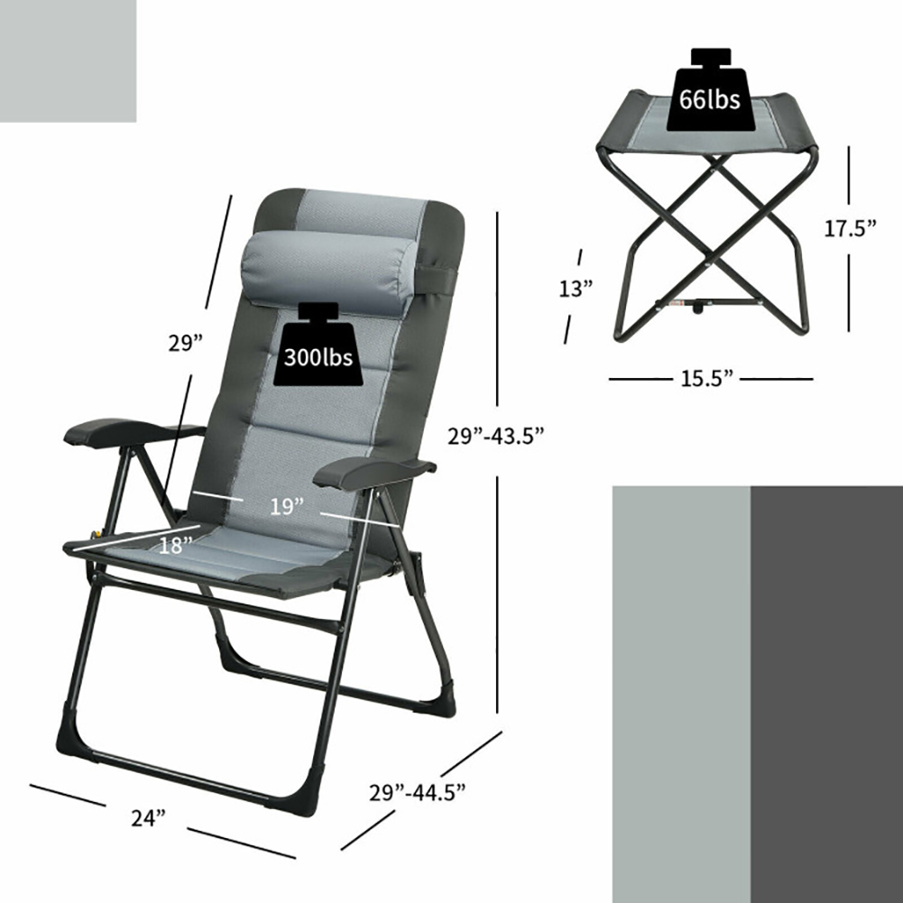 Aimee Lii Set of 2 Patio Folding Dining Chair with Ottoman Set Recliner Adjustable, Outdoor Patio Furniture, Gray