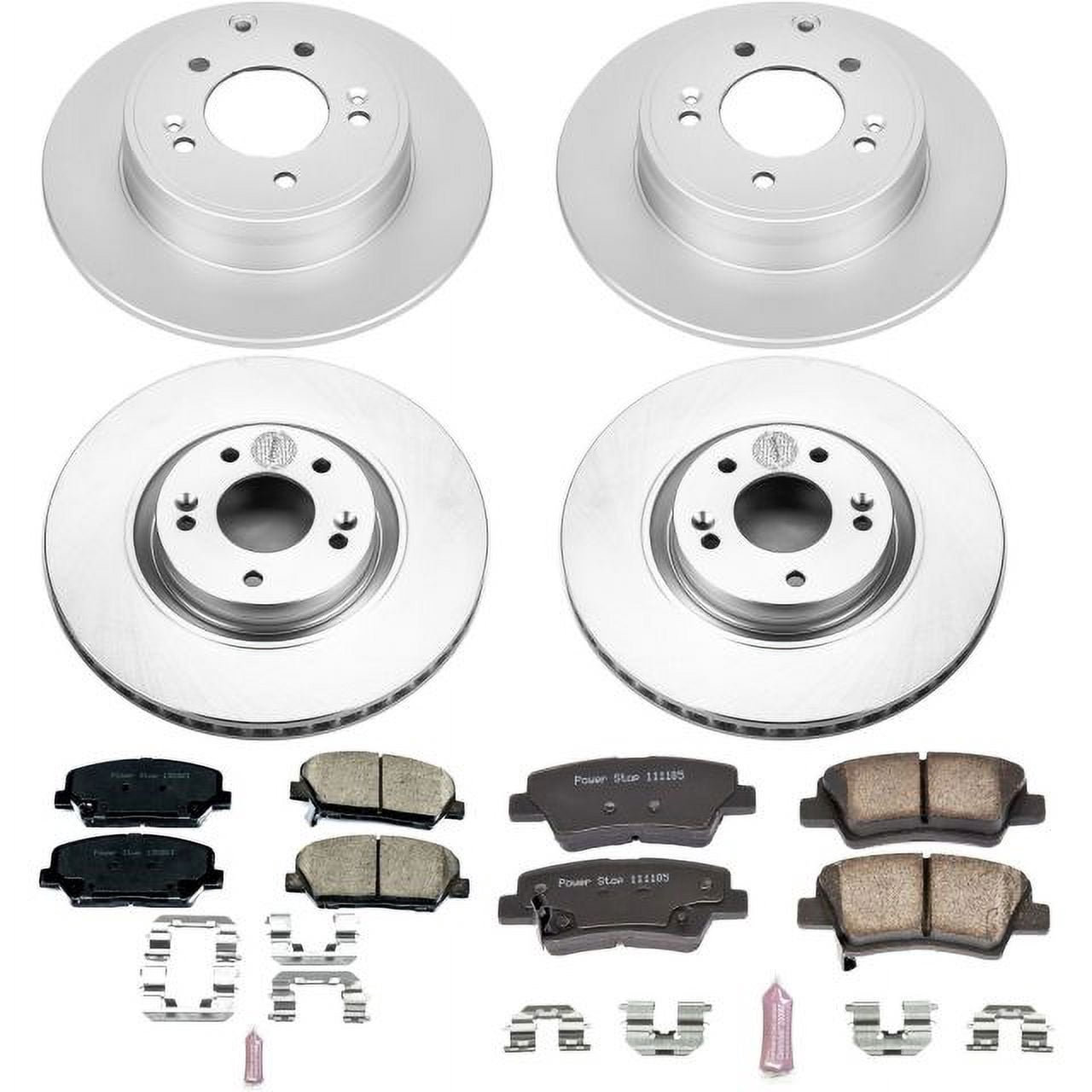 PowerStop Front and Rear Geomet Coated Brake Rotor and Pad Kit Fits: KIA Select Models CRK6325