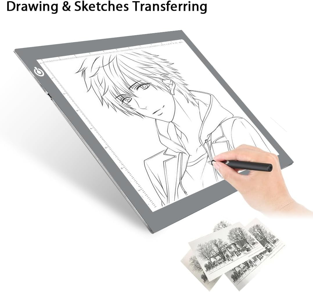 Portable A4 LED Copy Board Light Tracing Box, Silver Ultra-Thin Adjustable USB Power Artcraft LED Trace Light Pad for Tattoo Drawing, Streaming, Sketching, Animation, Stenciling