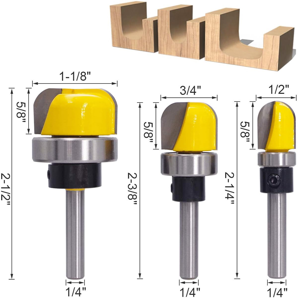 ABPETE 3-Piece Bowl and Tray Router Bit Set,Shank Dish Carving Bits for Woodworking, Create Bowls, Trays and Plates with Professional Ease