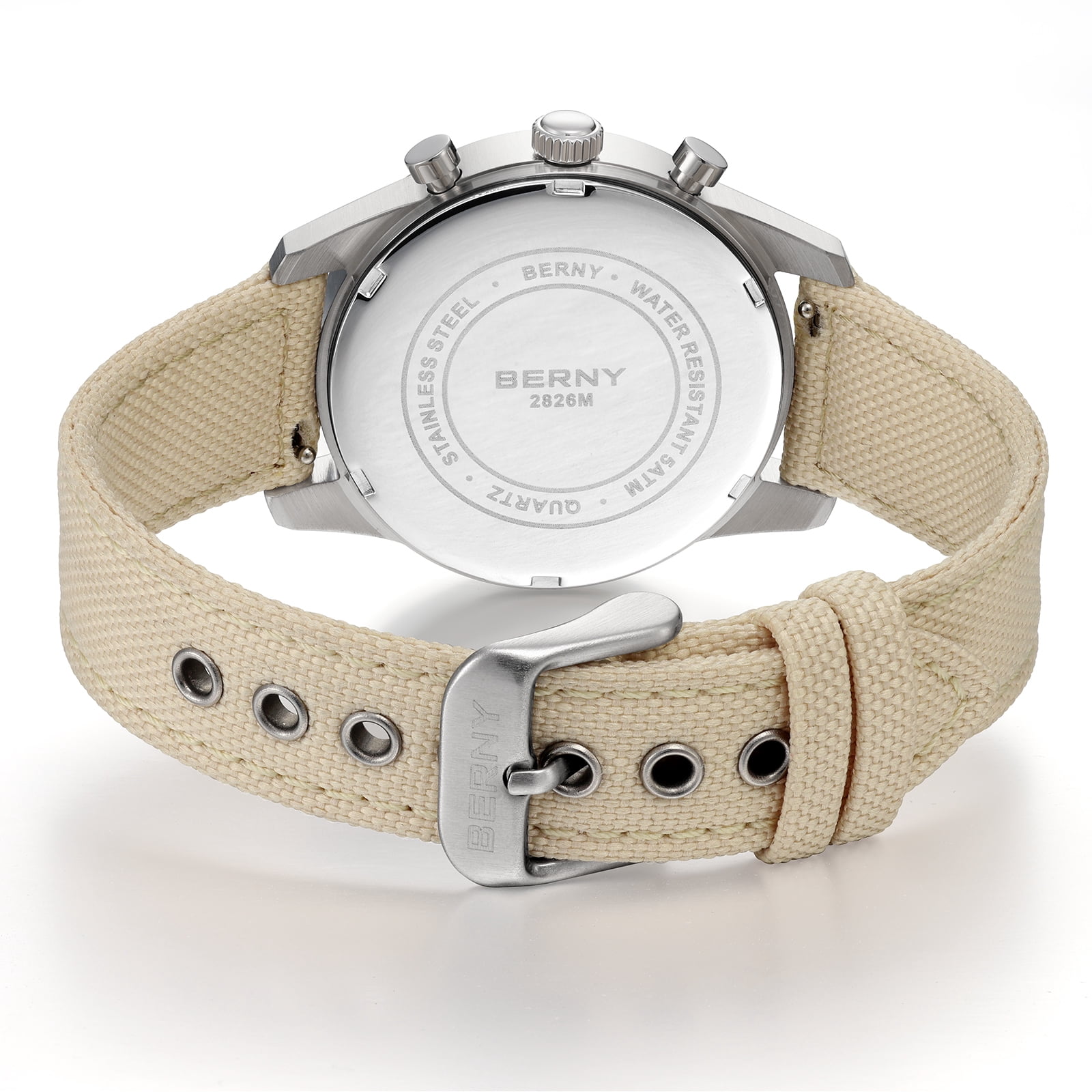 BERNY Mens Watches Analog Quartz Chronograph Watch with Date Canvas Strap Luminous Sapphire Crystal Luxury Fashion Business Casual 50M Waterproof Wrist Watches for Men (Brown)