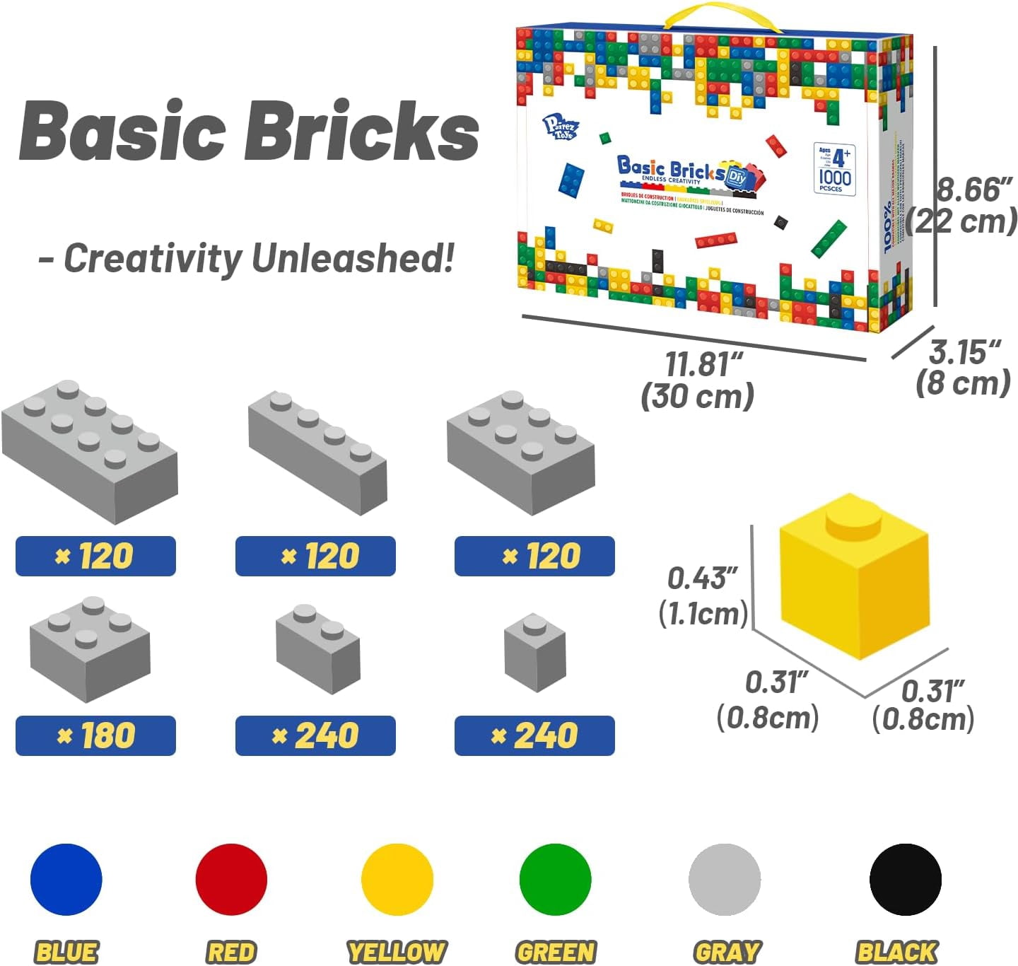Pairez Toys 1000 Piece Classic Building Blocks Set, Starter Kit for Boys & Girls 4+