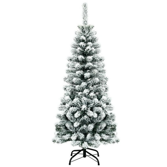 Resenkos 4.5-Ft Unlit Snow Flocked Artificial Pencil Christmas Tree - Green