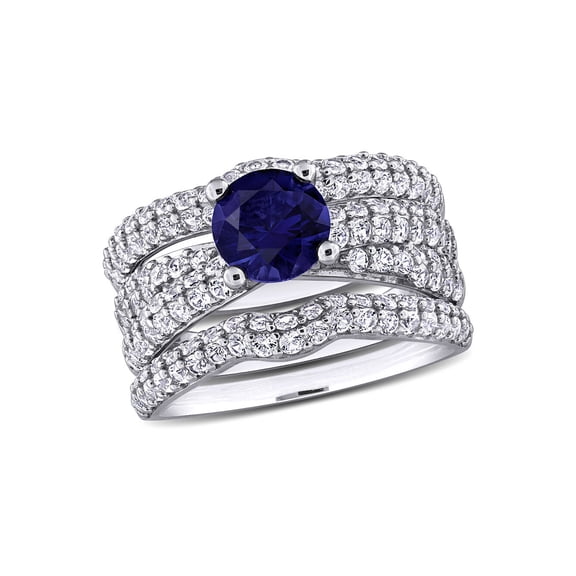 4.21 Carat (Ctw) Lab-Created Blue and White Sapphire Ring Set in Sterling Silver for Women