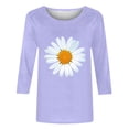 thumbnail image 4 of Bjutir Women T-Shirts Tees Casual Loose 3/4 Sleeve Daisy Print T Shirt Purple M, 4 of 5