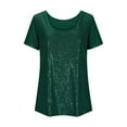 thumbnail image 5 of Women's Real Sequin Short Sleeve T-Shirt, Round Neck Sparkly Glitter Top, Dazzling Party Blouse for Evening Out, Club Wear, Casual Day to Night Outfits Blackish Green L, 5 of 6