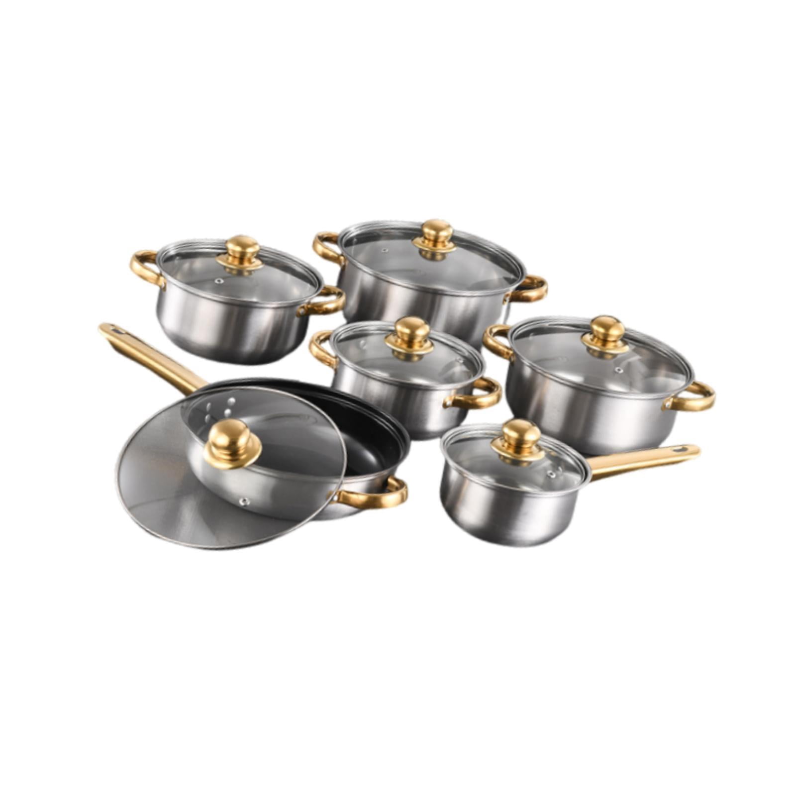 Nishiyuenyi 6 Pieces Stainless Steel Cookware Set Nonstick Pots and Pans Set for Kitchen Silver