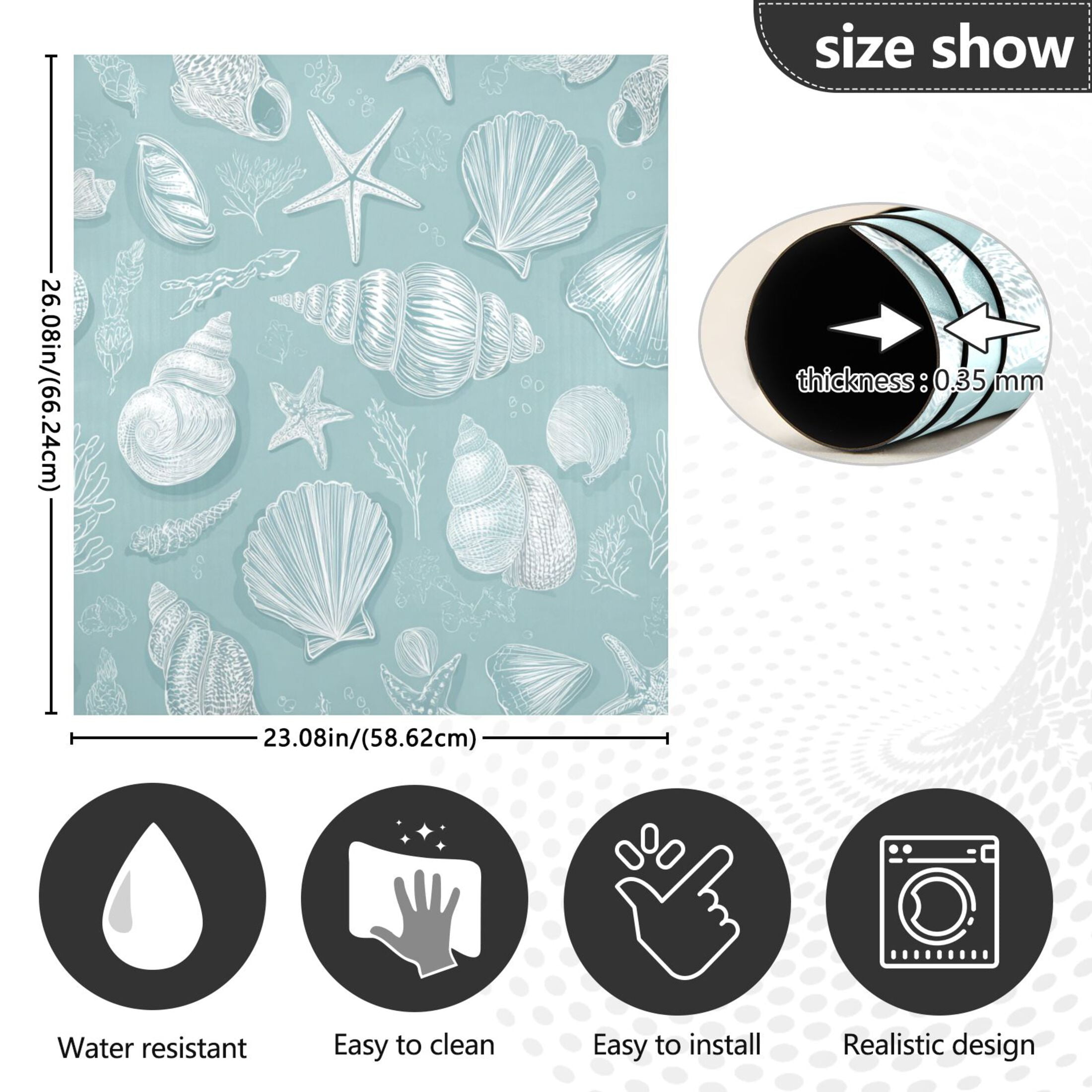 Dishwasher Magnetic Refrigerator Magnet Cover Sticker Home Decorative 23"x26" Light Blue Seashells Pattern