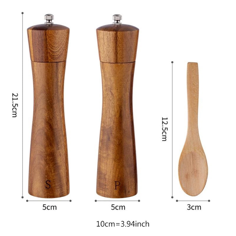 3 pcs Pepper Grinder Solid Wood Manual with Strong Adjustable Ceramic Core Home