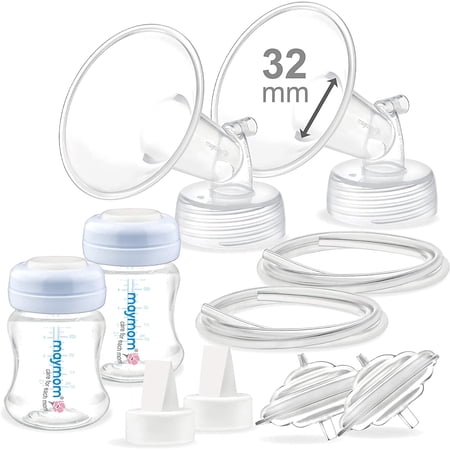 Maymom Pump Parts 32 mm Flange Valve Tube Backflow Protector Bottle with Two-Piece Travel Cap Compatible with Spectra S1 S2 9 Plus Breastpump. Replacement Pump Parts for Spectra Pump Accessories