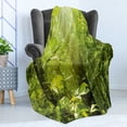 thumbnail image 4 of Nature Soft Flannel Fleece Throw Blanket, Forest with Sunray Foliage Leaf Branches Woodland Eco Jungle Misty Picture, Cozy Plush for Indoor and Outdoor Use, 50" x 60", Lime Green Brown, by Ambesonne, 4 of 5