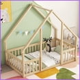 thumbnail image 5 of Twin Size Pine Wood Platform Bed with House-Shaped Roof & Guardrails, Natural - No Box Spring Needed, 5 of 21