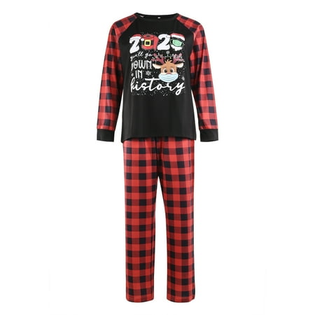 

Spring hue Christmas Family Pajamas Set Letter Plaid Print Tops+Pants/Romper