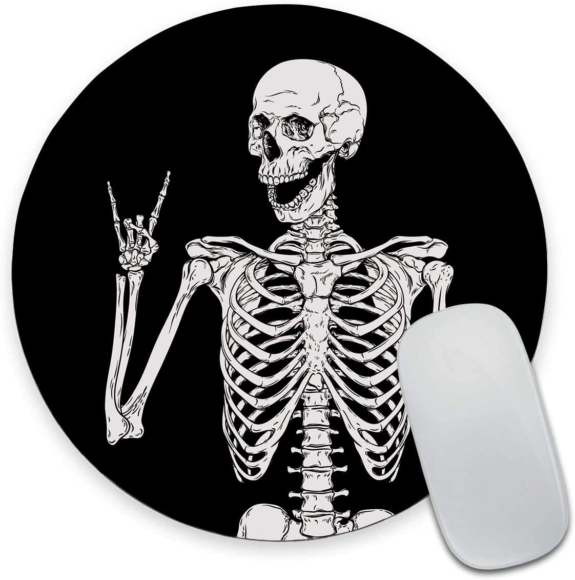 SUNENAT Mouse Pad, Black Human Skeleton Mouse Pad with Design, Round