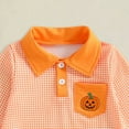 thumbnail image 6 of HCNTES Halloween Baby Boy Clothes Pumpkin Plaid Button Up Turn Down Long Sleeve Romper Outfit to Baby Boys(Orange&6,12-18 Months), 6 of 6