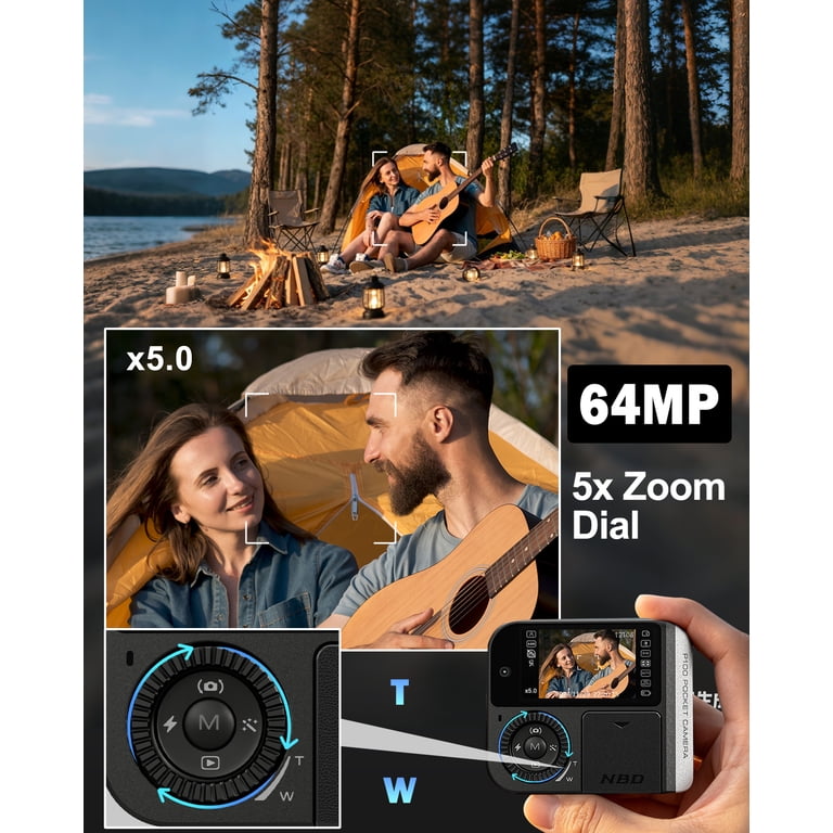 ●NBD NBD, Pocket Digital Camera, 64MP with Flash, Dual Lens, 5X Zoom