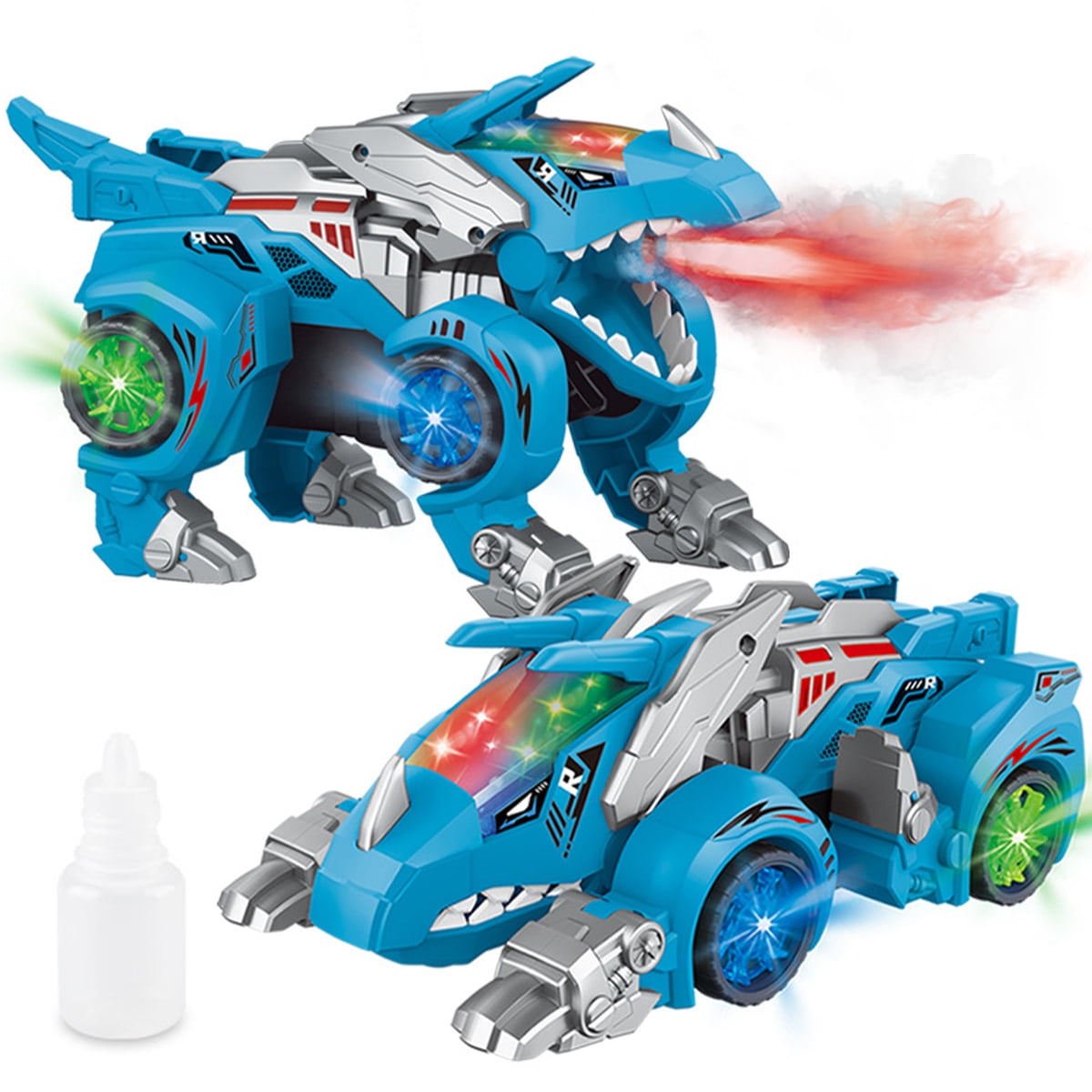 Protoiya Transforming Dinosaur LED Car,with Light and Music, 2 in 1 Automatic Dinosaur Transform
