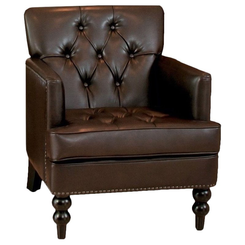 Noble House Melissa Leather Tufted Club, Brown Leather Tufted Armchair