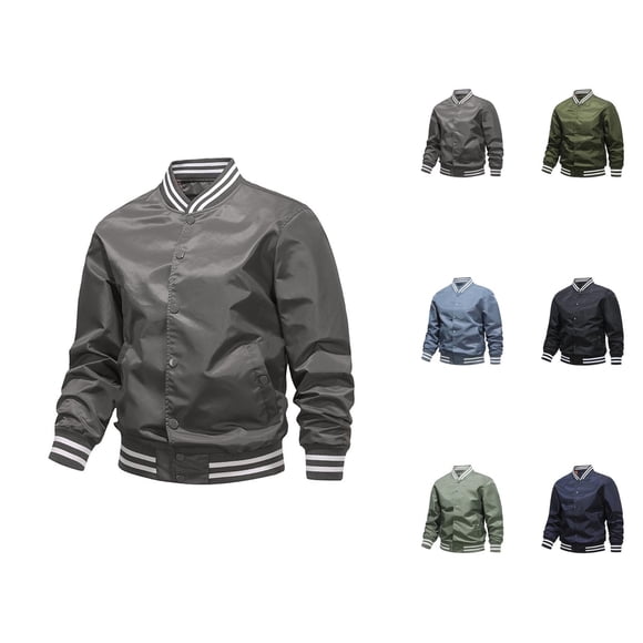 Baseball Jackets for Men 2025 Lightweight Long Sleeve Stand Collar Button Down Jacket with Pockets Outerwear Coat