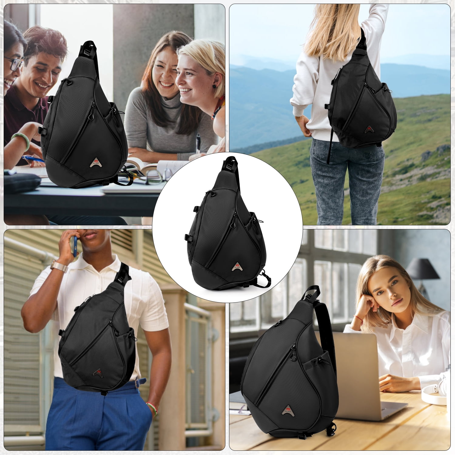 Large Crossbody Sling Bag for Men Waterproof Shoulder Bag One Strap Sling Backpack for Travel,Work,Hiking,Cycling,Daily,602-Black