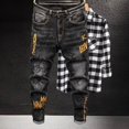 thumbnail image 5 of Pantalones vaqueros elásticos para hombre con gráficos, pantalones vaqueros elásticos negros con bolsillos, ropa de nailon barata de gran tamaño y alta calidad, 5 of 5
