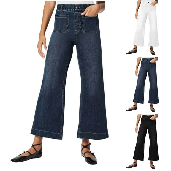 Frostluinai Womens Distressed Straight Leg Jeans High Waist Baggy Wide Leg Bootcut Denim Pants Plus Size Retro Jeans with Pokcet