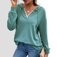 thumbnail image 4 of Sudadera informal lisa de manga larga para días de trabajo, talla S, sudadera con cuello en V verde grisáceo con detalle de encaje, 4 of 6