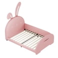 thumbnail image 3 of CZBZ Twin Size Upholstered Rabbit-Shape Princess Bed, Twin Size Platform Bed with Headboard and Footboard, 250LBS Capacity Frame with 12 Slats, PU Leather Bed Frame, Noise Free, Easy Assembly, 3 of 9