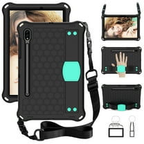 Allytech Case for Samsung Galaxy Tab S7 11-Inch SM-T870 T875, Silicone EVA Kids Friendly Stand Shoulder Strap Heavy Duty Shockproof Bumper Cover for Samsung Galaxy Tab S7 11-inch, Black/Aqua