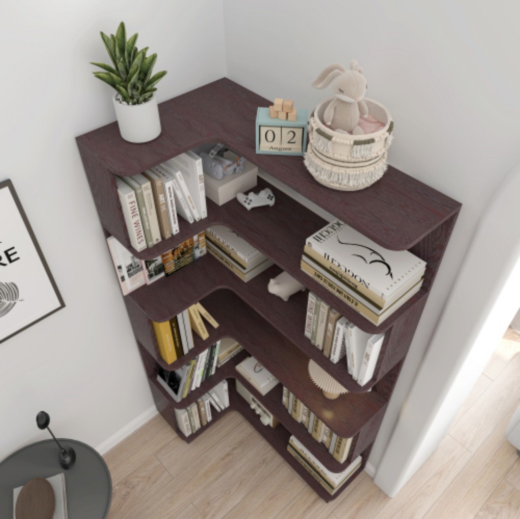 5-Tier L-Shaped Corner Bookshelf, 35.43" Freestanding Wooden Bookcase with Anti-Drop Panels & Anti-Tip Device, Open Display Storage for Living Room, Bedroom & Home Office, Red