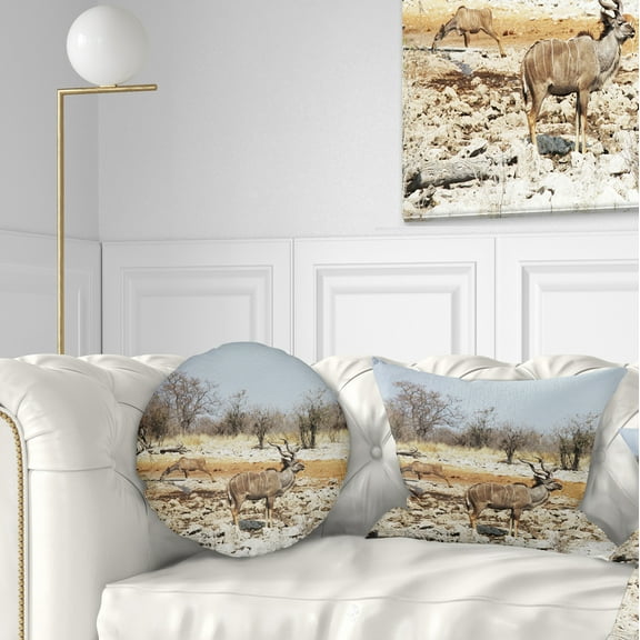Designart Two Smart Wildebeests in Jungle - Landscape Printed Throw Pillow - 12x20