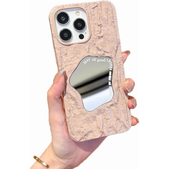 3D Fold Rock Texture Plating Mirror Phone Case Compatible with iPhone Case (Pink,iPhone 13 Pro Max)