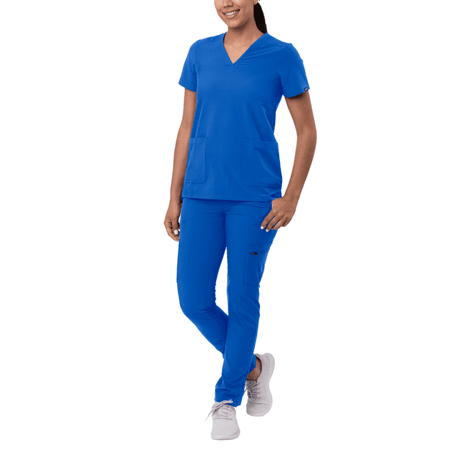 Adar Addition Ensemble de Sarrau Go-Basic pour Femmes - Haut de Sarrau Ajusté à Col en V et Pantalon de Sarrau Cargo Ajusté