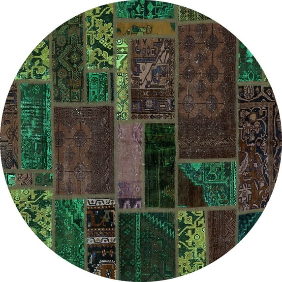 Ahgly Company Machine Washable Indoor Round Oriental Turquoise Blue Modern Area Rugs, 6' Round