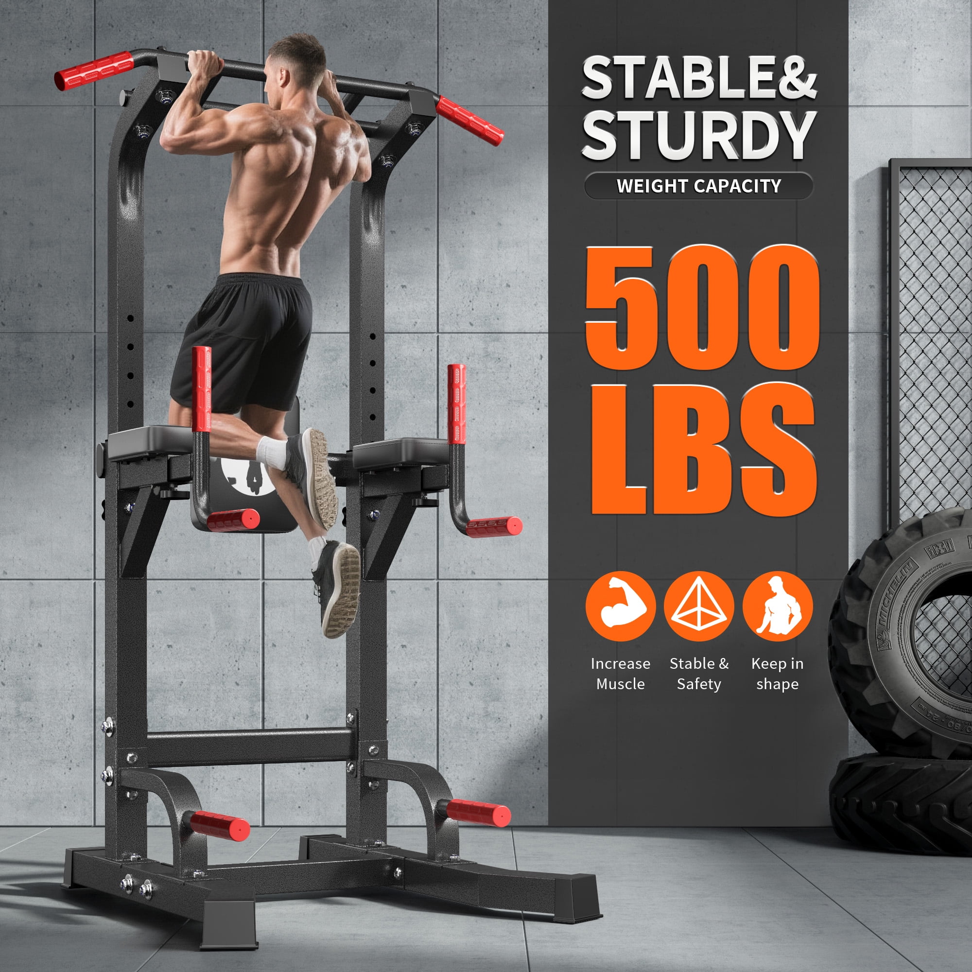SogesPower Power Tower Dip Station Pull up Bar Stand with Adjustable Height, Multifuctional Training Equipment for Home Gym