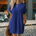 thumbnail image 2 of Vestido Holgado de Corta con Cuello Redondo y Bolsillos en Color Liso, Azul Talla S, 2 of 4