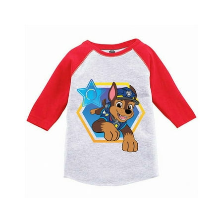 

Paw Patrol Chase Cap Toddler Raglan Long Sleeve Shirts - 3T 4T 5T - Paw Patrol Tee Boys Girls