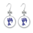 thumbnail image 1 of Purple Origa Pigeon Pattern Bow Earrings Drop Stud Pierced Hook, 1 of 3
