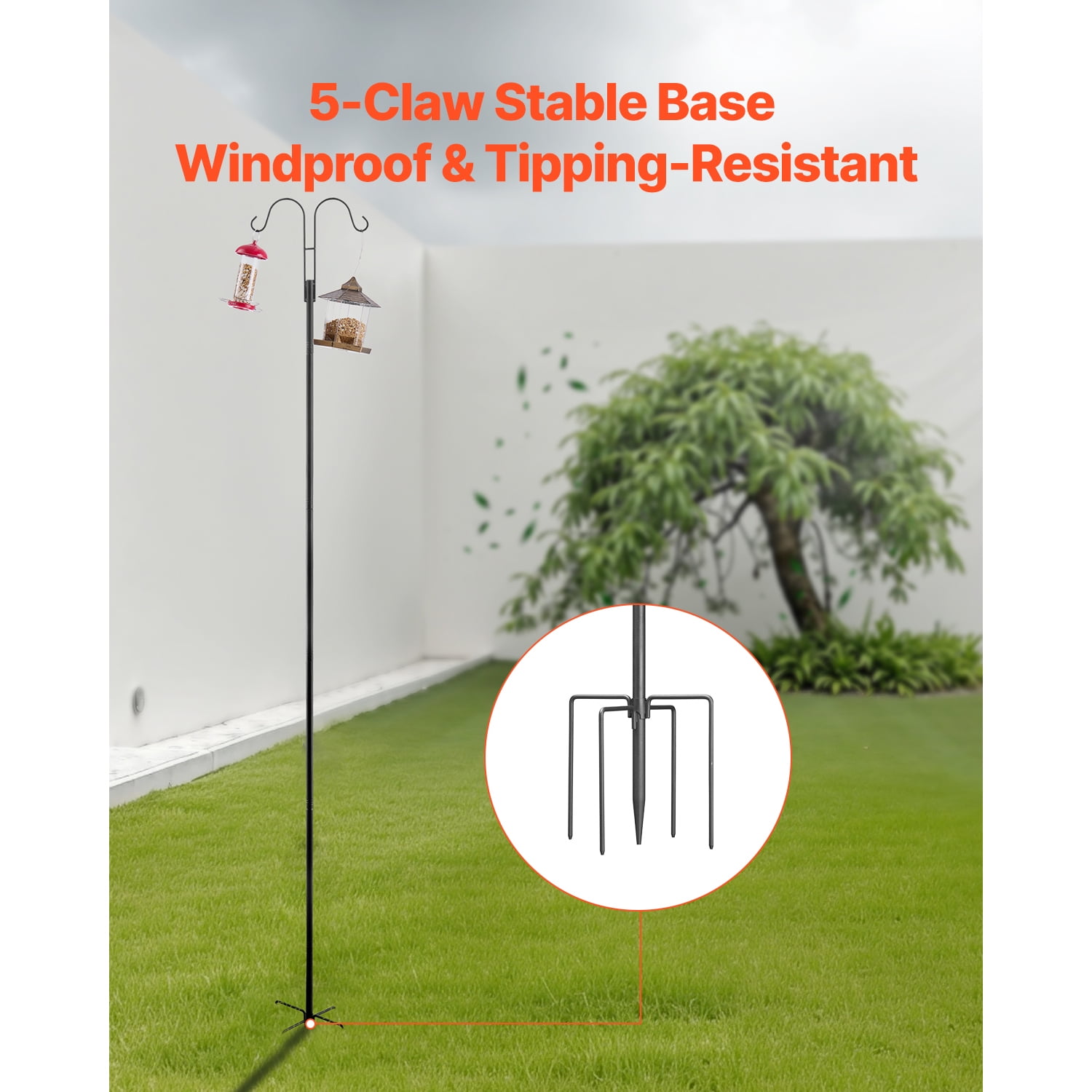 KFFKFF Double Shepherd Hooks for Outdoor Use, Set of 8, 92-Inch Heavy-Duty Poles, 3/4-Inch Thick Garden Hooks for Hanging Bird Feeders, Plant Baskets, Solar Lanterns, Wind Chimes