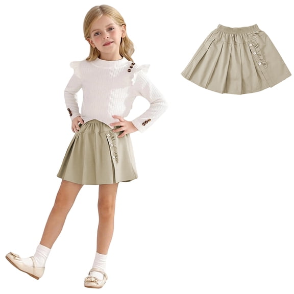 Girls Pleated Mini Skirt High Waist Tennis Khaki School Uniform Skirts for Everyday Wear Comfortable Fit Summer Clothes 3T