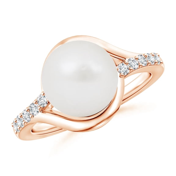 ANGARA Solitaire South Sea Cultured Pearl Bypass Ring with Diamonds in 14K Rose Gold for Women | June Birthstone, Birthday, Anniversary, Jewelry Gift for Women | Pearl Ring