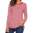 thumbnail image 2 of UJNDER Women's Striped Seersucker Long Sleeve T-Shirt Round Neck Line Tops for Casual Unisex Wear Red Red, 2 of 7